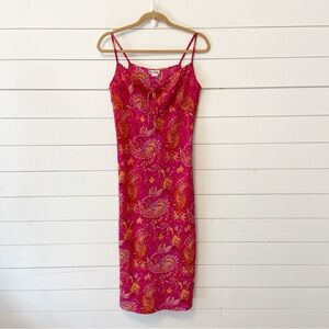 Rave City | Vintage Y2K Pink Paisley Midi Polyester Slip Dress Size Medium